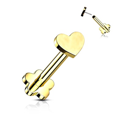 Labret em titânio com dois topos: flor e coração