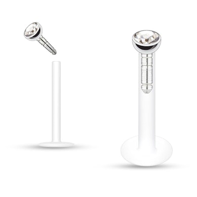 Labret de ptfe com várias pedras coloridas