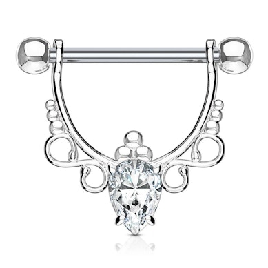 Escudo para mamilo com filigrana e pedra em forma de gota