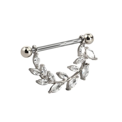 Mamilo piercing com folha de pedras