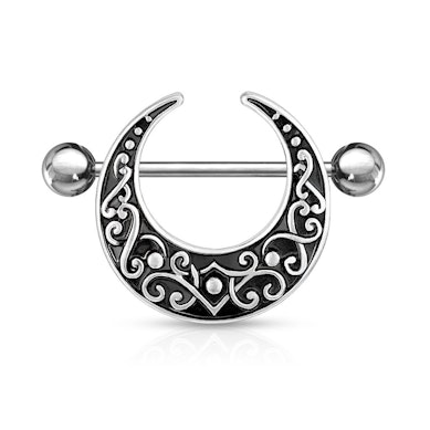 Mamillo piercing com filigrana de lua crescente