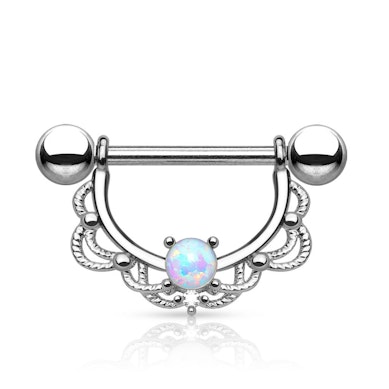 Mamilo piercing com filigrana e pedra opala