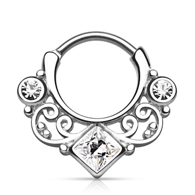 Septo piercing com ornamentos e pedras quadradas