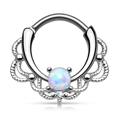 Septo piercing com pedra opala e desenho de corrente