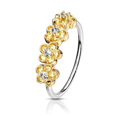 Argola com quatro flores laterais com pedras