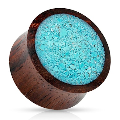 Plug de madeira com uma turquesa fragmentada