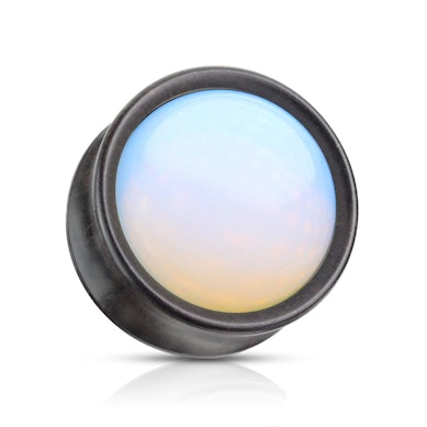 Plug de madeira com opalite convexa