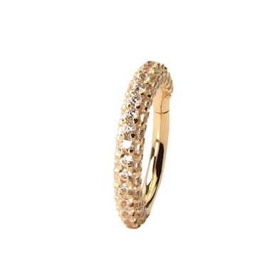 Argola articulada de ouro 14K com borda repleta de zircónias