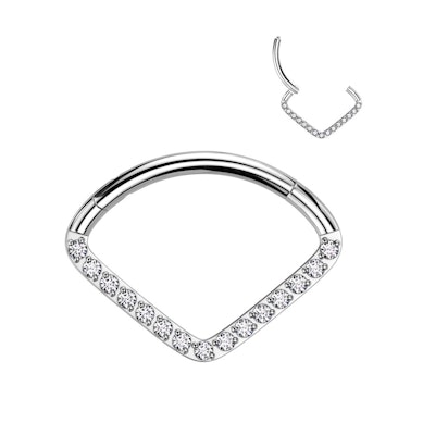 Argola em titânio com vértice e pedras delicadas