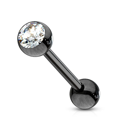 Barbell para a língua preto com pedra colorida