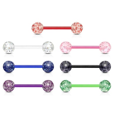 Língua conjunto sete piercings com barra de teflon e bolas de acrílico