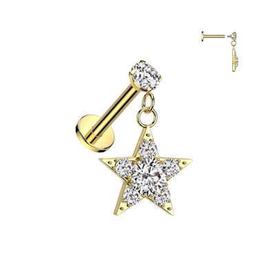 Estrela pendente em labret com pedras