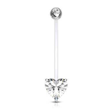 Umbigo piercing de grávida em PTFE com coração de pedra