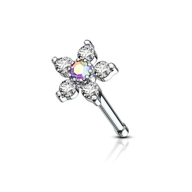 Nariz barra com flor de cinco pétalas de pedra