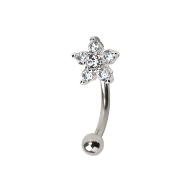 Barbell curvo com flor com pedras embutidas