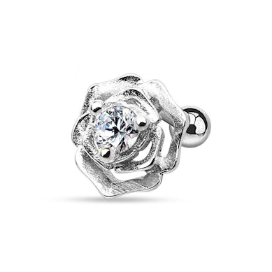 Orelha piercing com uma rosa e pedra