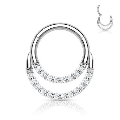 Argola articulada de titânio com duas filas de pedras