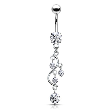 Umbigo piercing com pedras em forma de S