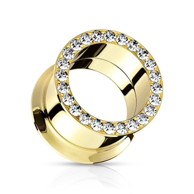 Túnel dourado com pedras claras
