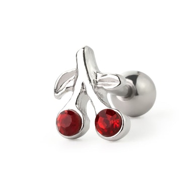 Tragus piercing forma de cereja vermelha