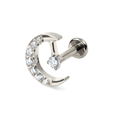 Labret em titânio com lua e estrela