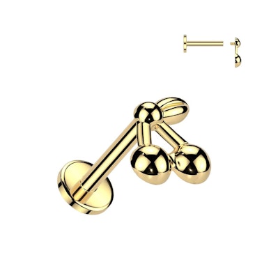 Labret em titânio com design de cereja e traseira plana
