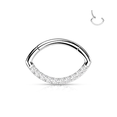 Argola articulada oval com fileira de pedras