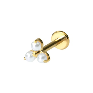 Delicado labret em titânio com trio de pérolas