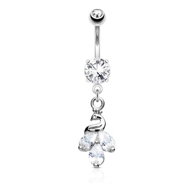 Umbigo piercing com pavão no pendente