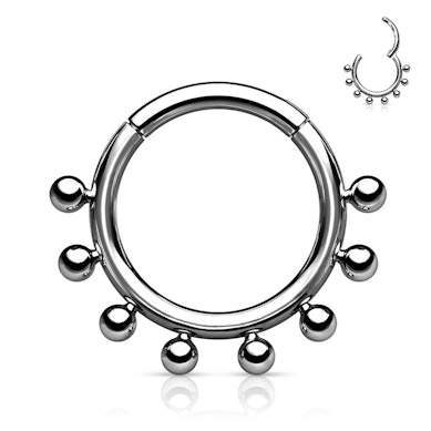 Argola de titânio com articulação e contas externas