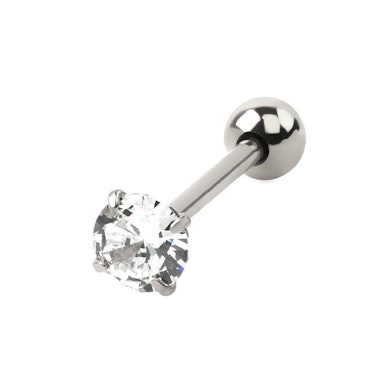 Língua piercing com pedra colorida