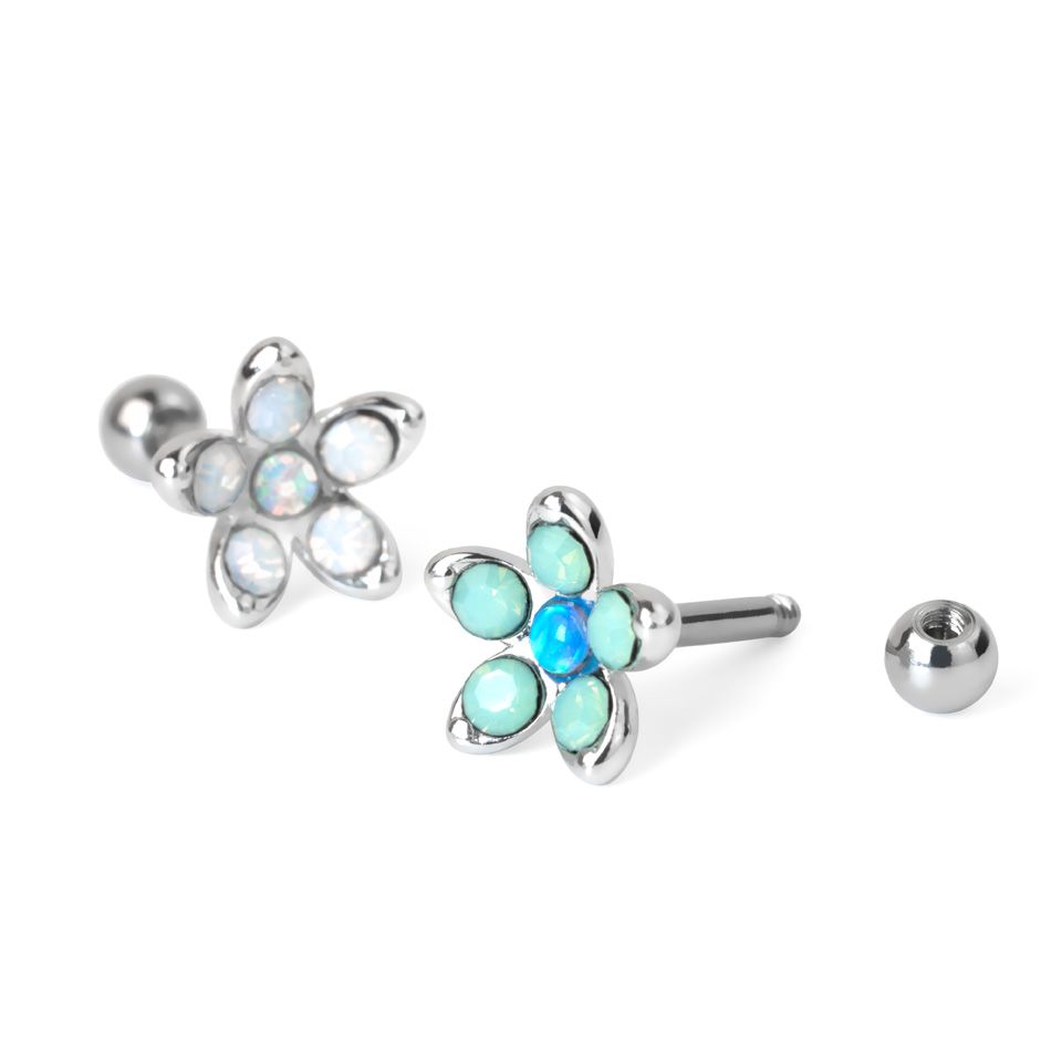 Joia para a orelha com flor de opalinas e opalas