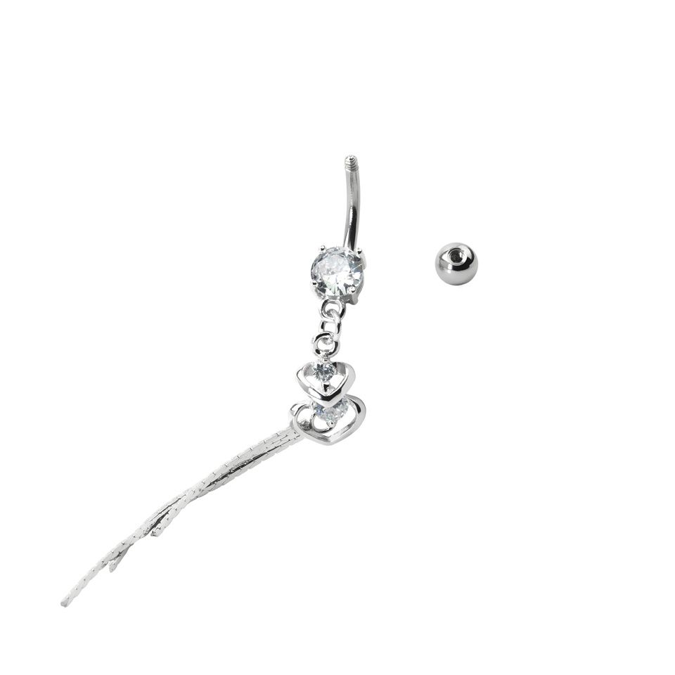 Umbigo piercing com pendente de coração duplo e pedras
