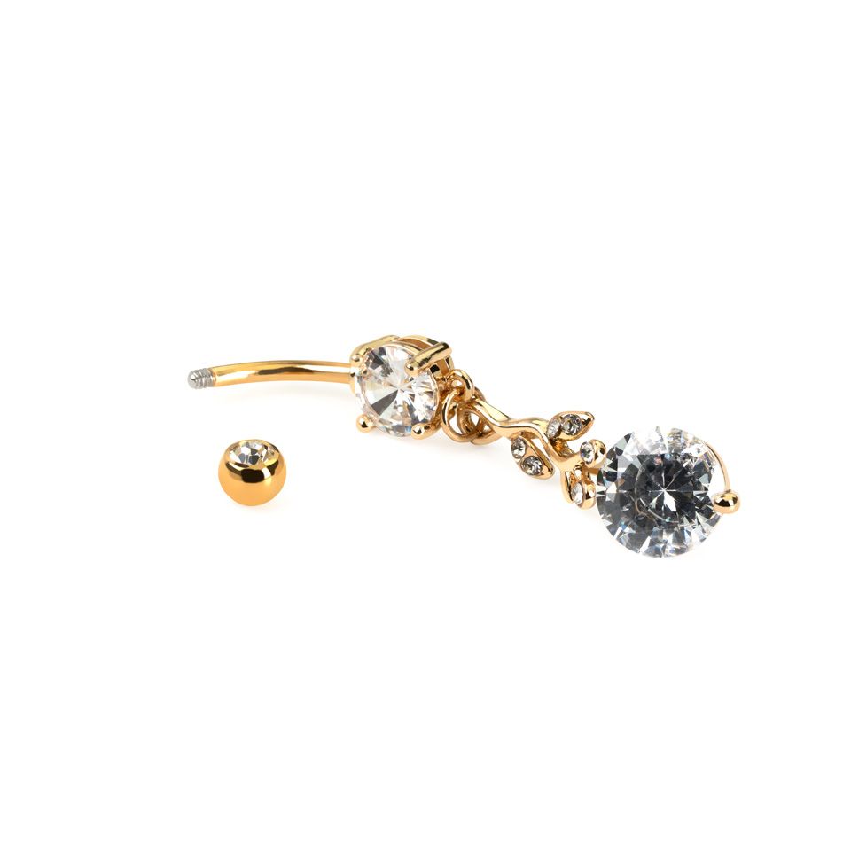 Umbigo piercing com pendente de rama de folhas e brilhantes