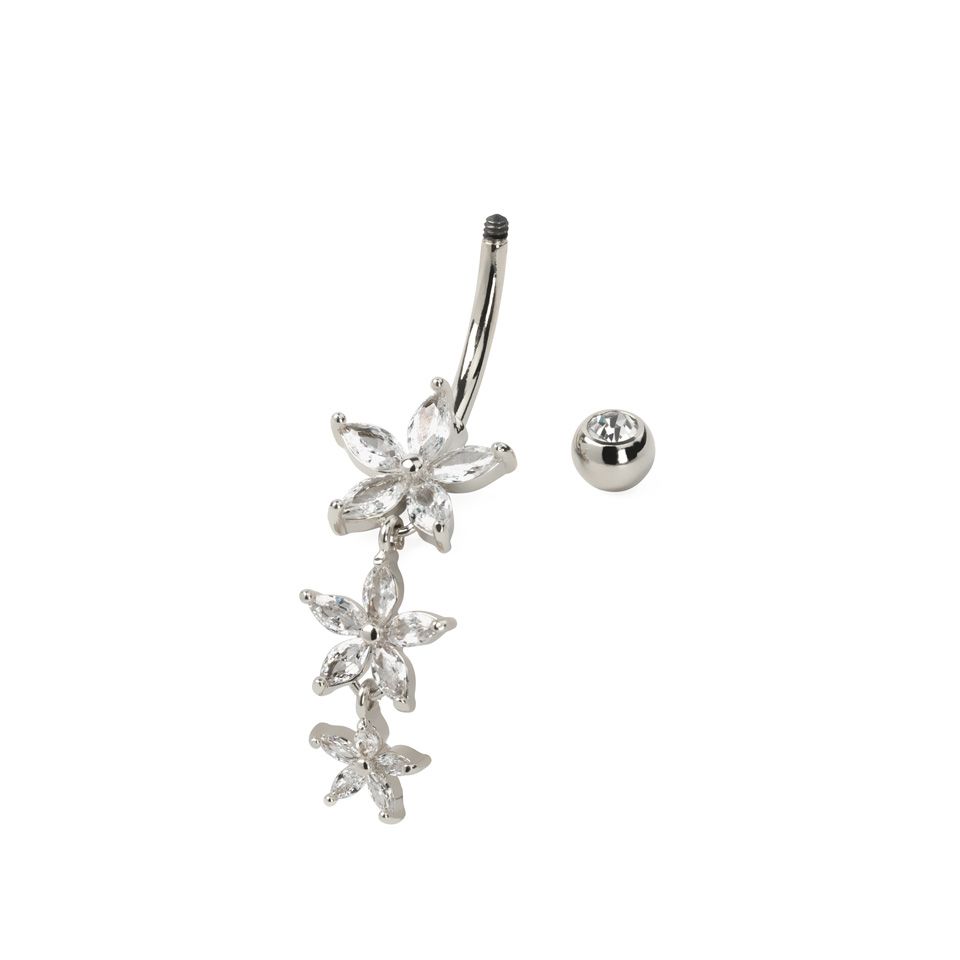 Umbigo piercing com pendente de três flores marquise