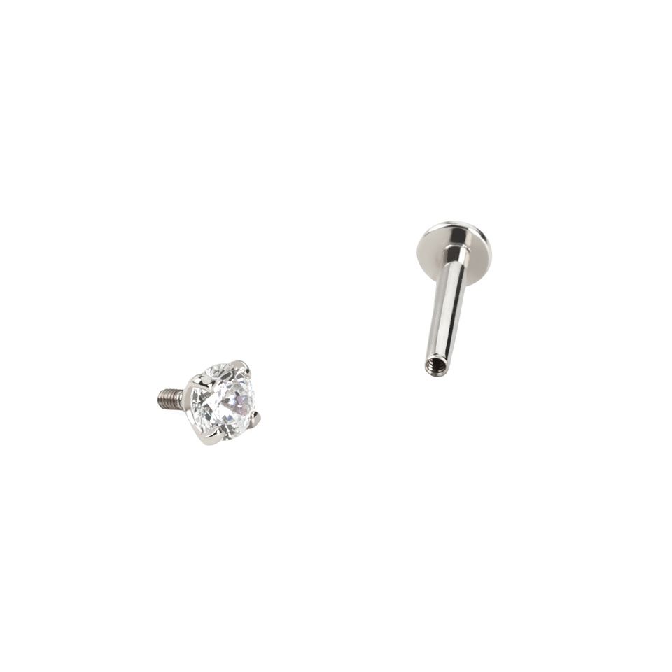 Labret em ouro de 14 quilates com rosca interior e brilhante
