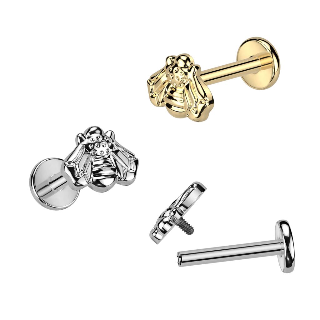 Labret em titânio com rosca interna e abelha no topo