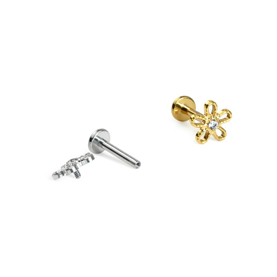 Labret de titânio em forma de flor
