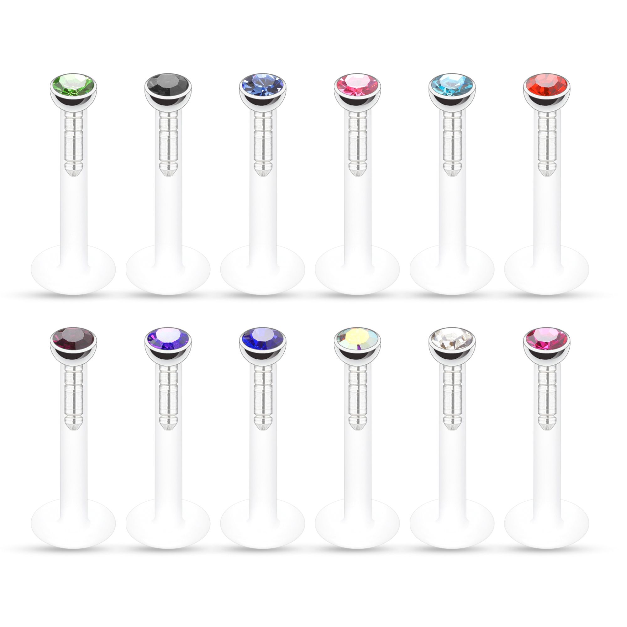 Labret de ptfe com várias pedras coloridas