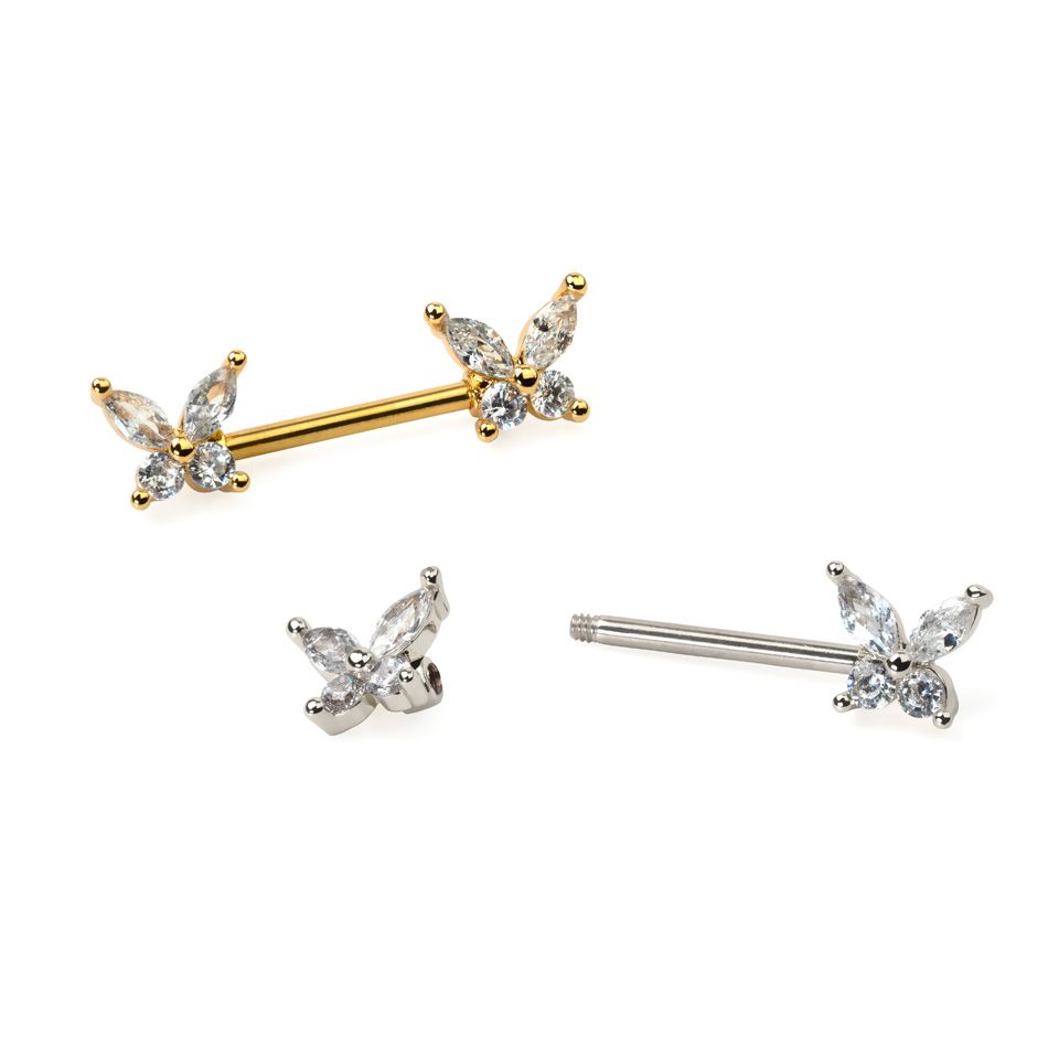 Barbell para o mamilo com borboletas nas pontas