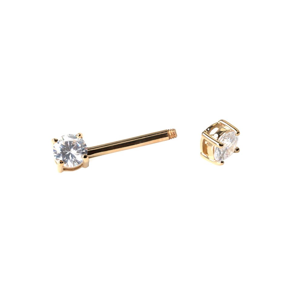 Mamilo piercing de ouro 14 quilates com pedras