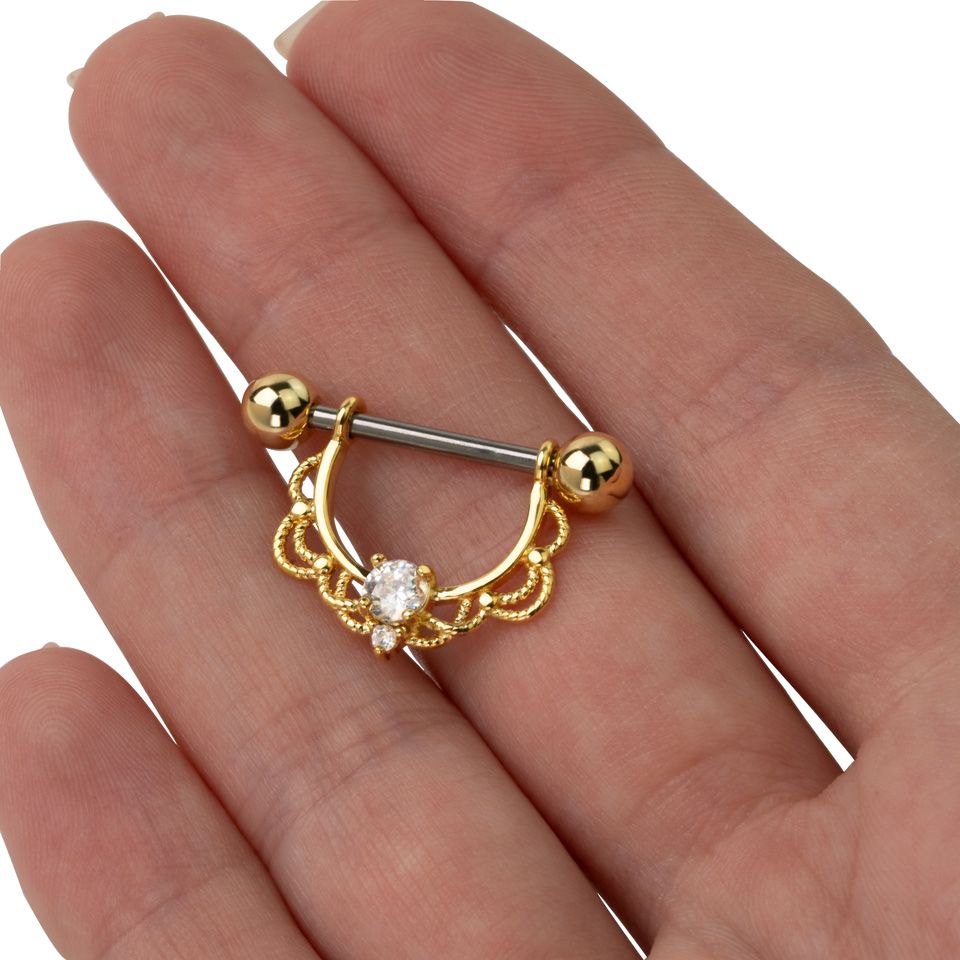 Mamilo piercing com filigrana e pedra