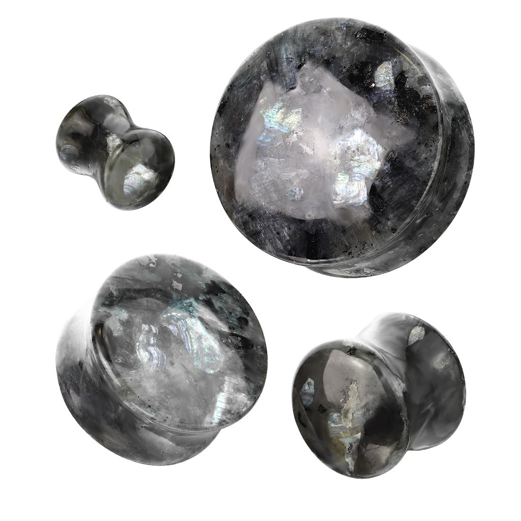Plug com bordas salientes em labradorite natural
