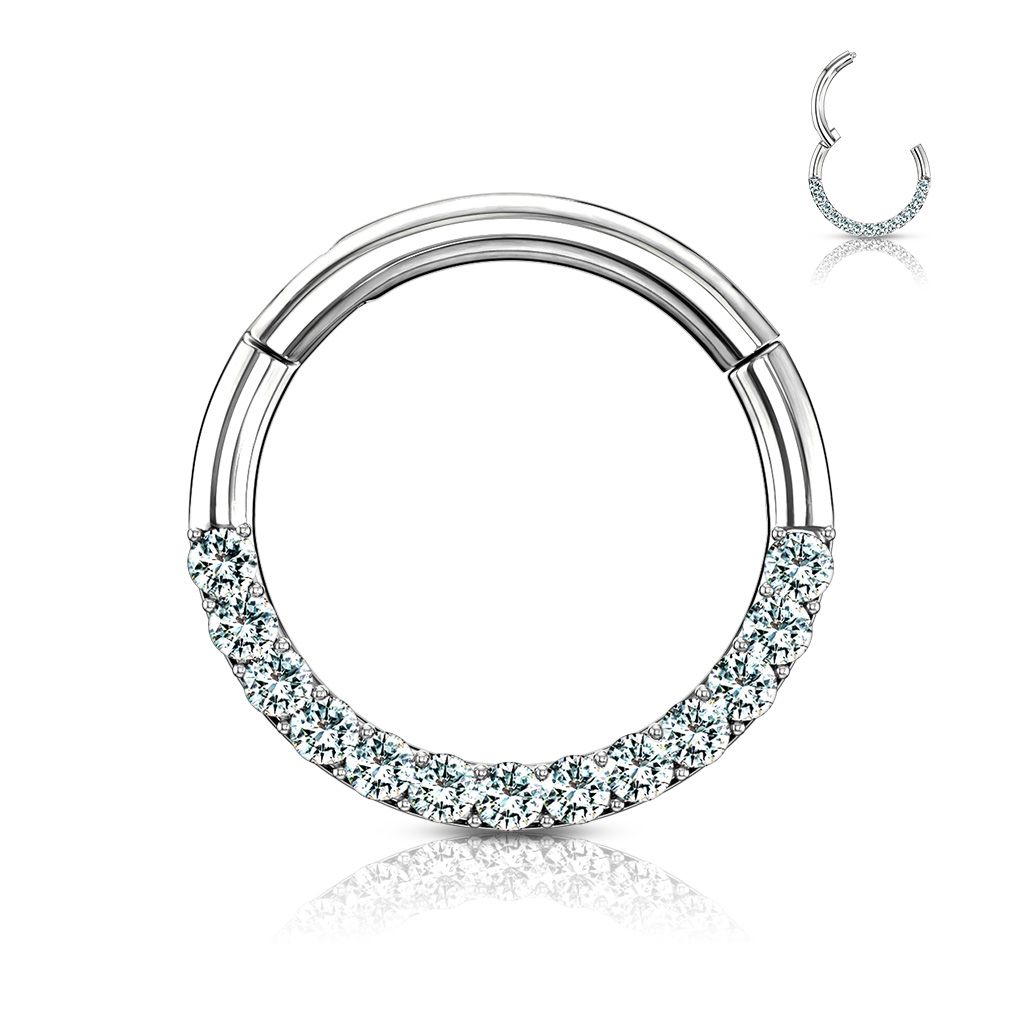 Argola articulada de ouro de 14 quilates com fileira de zircónias