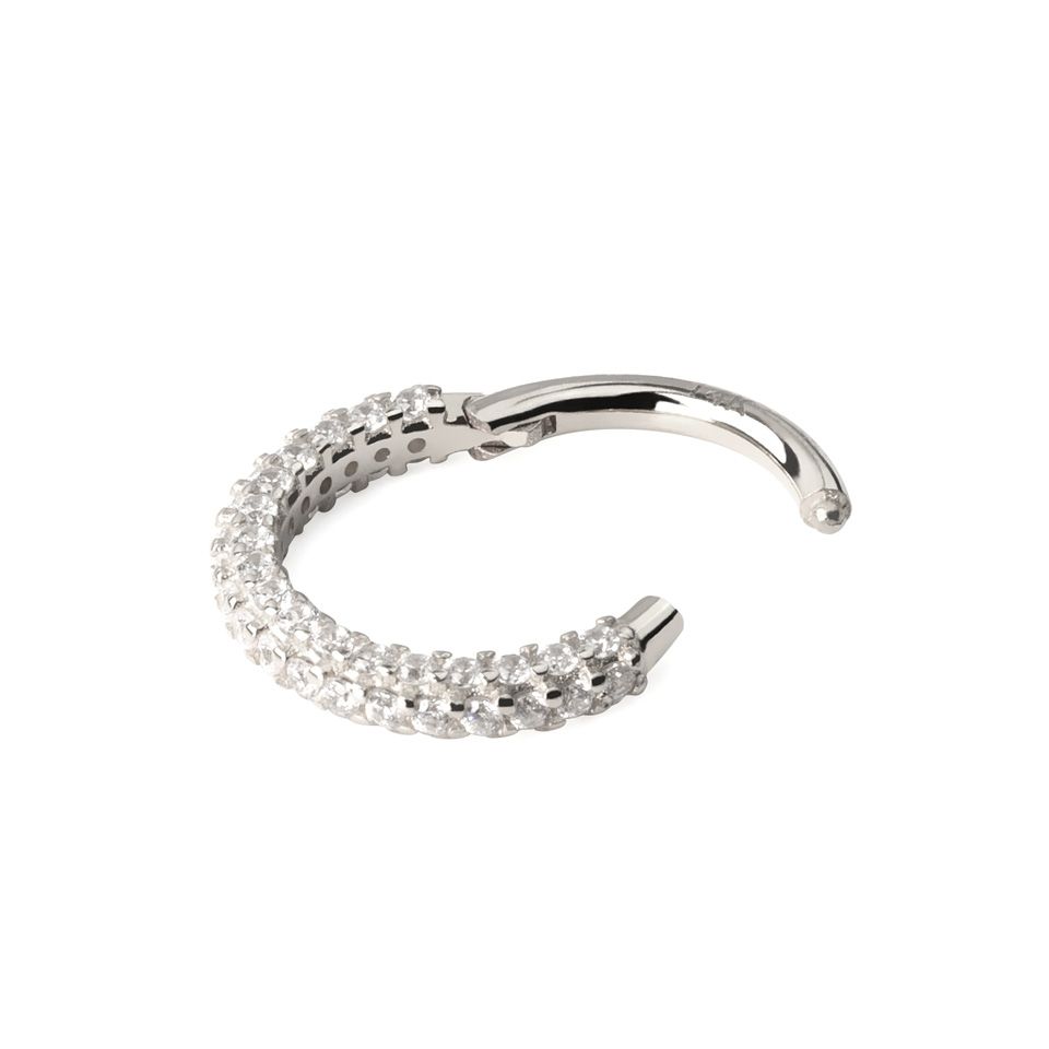 Argola articulada de ouro 14K com borda repleta de zircónias