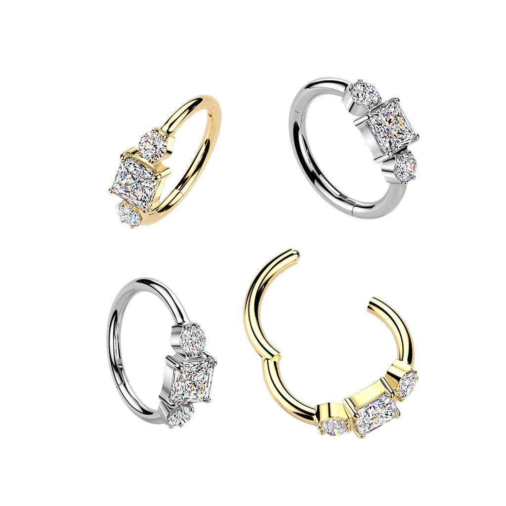 Argola articulada em titânio com três zircónias