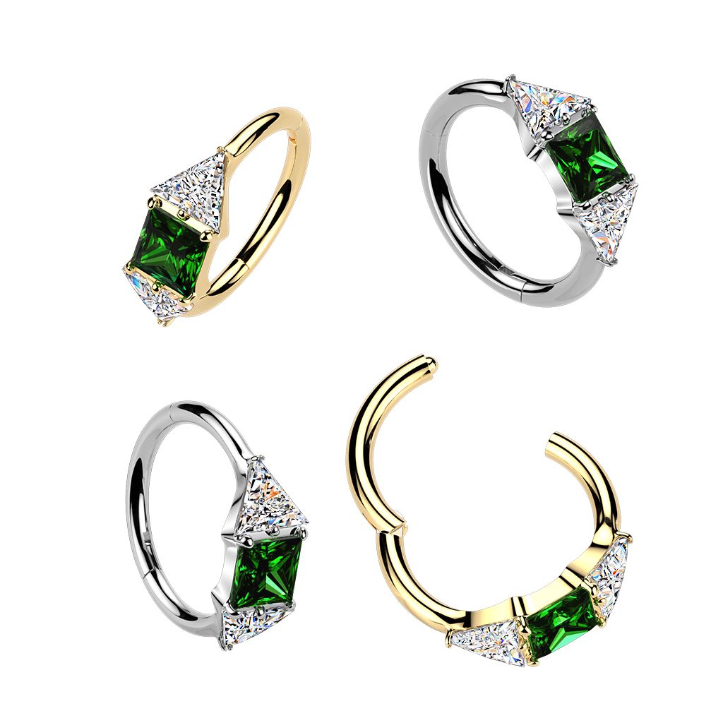 Argola em titânio com pedra verde no centro