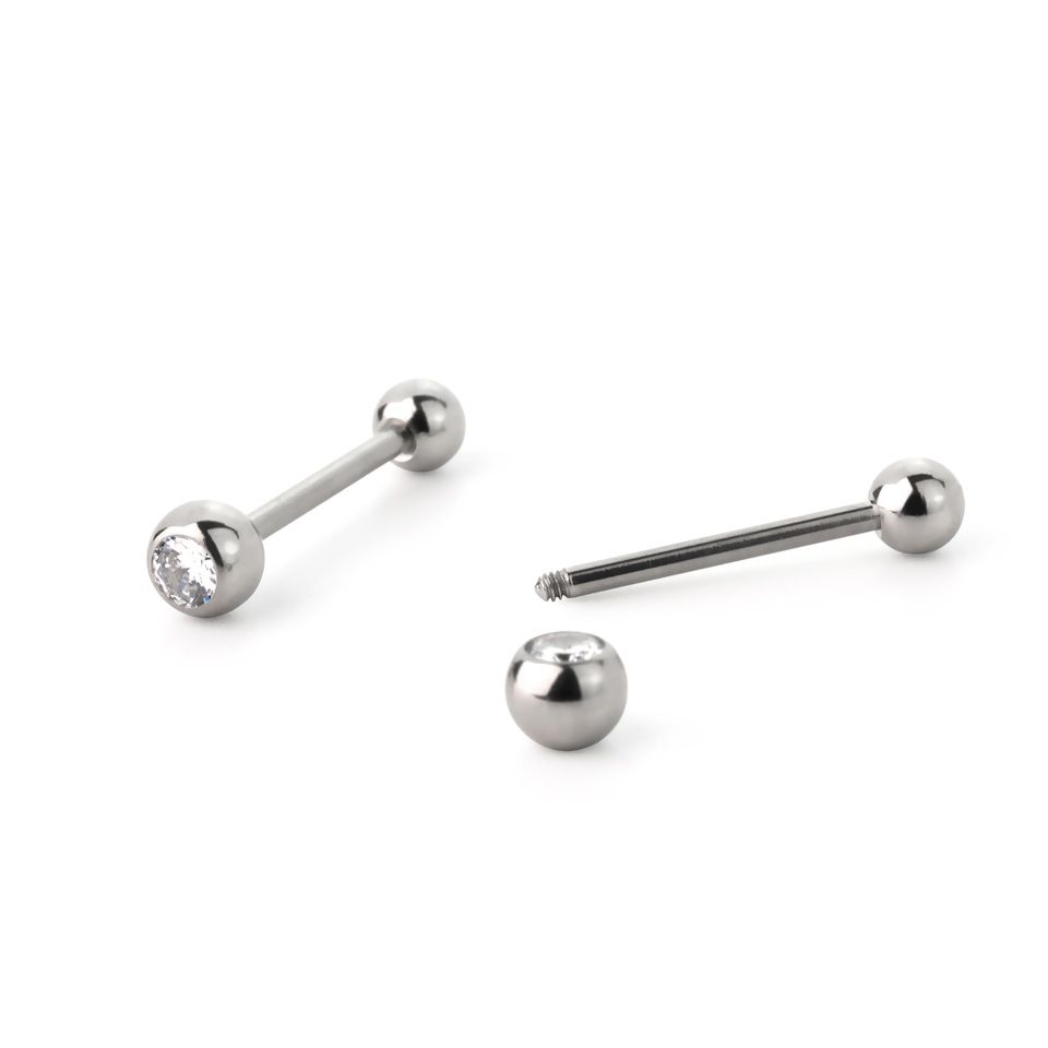 Língua piercing de aço cirúrgico com pedras coloridas