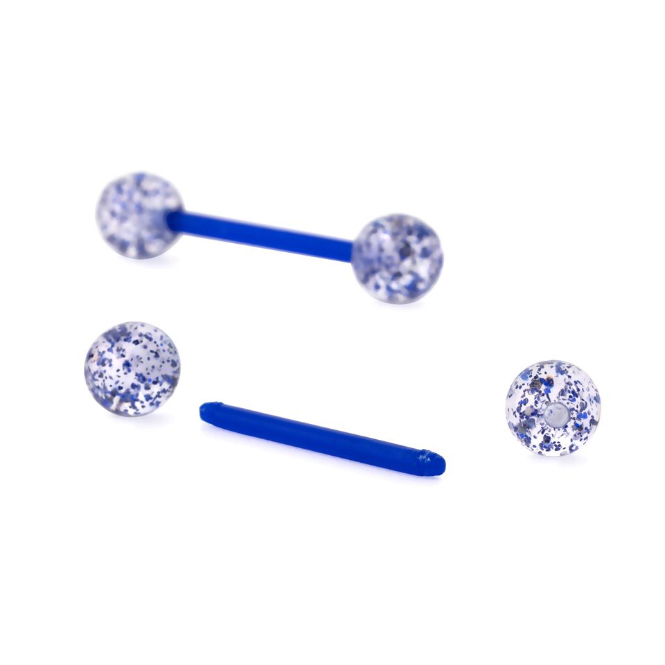 Barbell para a língua em PTFE com bolas brilhantes