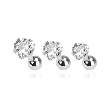 Conjunto para piercings na orelha com coração de pedra